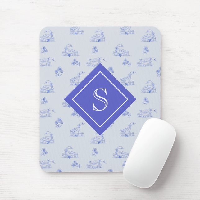 Cute Country Goose Toile Pattern Personalised Mouse Pad (With Mouse)