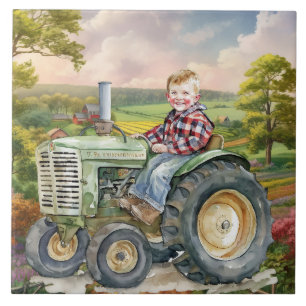 cute Country kid tractor Ceramic Tile