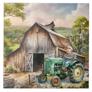 cute Country kid tractor Ceramic Tile