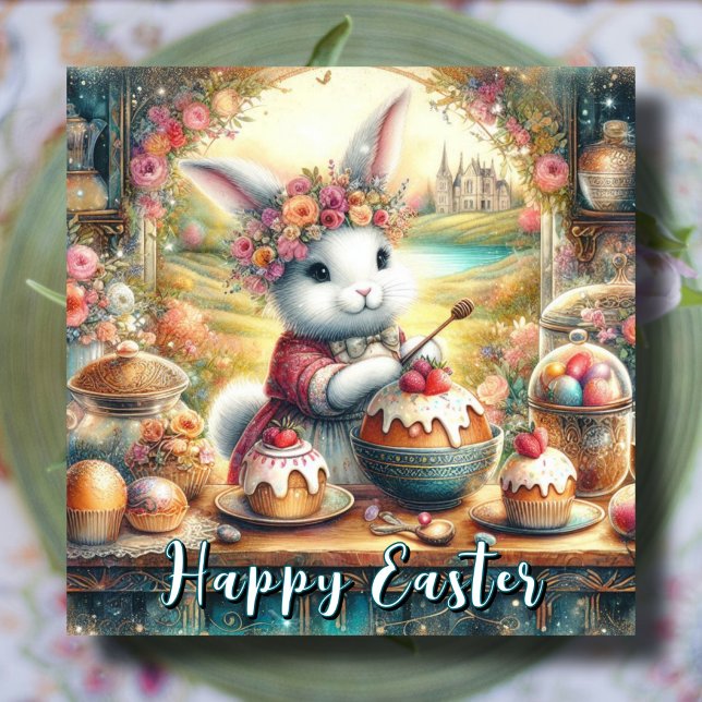 Cute Country Kitchen Easter Bunny  Holiday Card (Creator Uploaded)