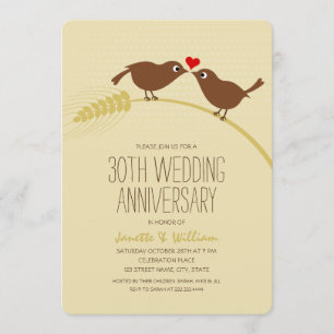 Cute Country Love Birds 30th Wedding Anniversary Invitation