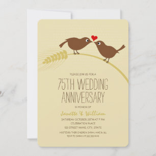 Cute Country Love Birds 75th Wedding Anniversary Invitation