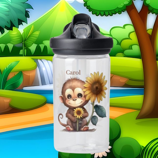 Cute Country monkey add name Water Bottle (Creator Uploaded)