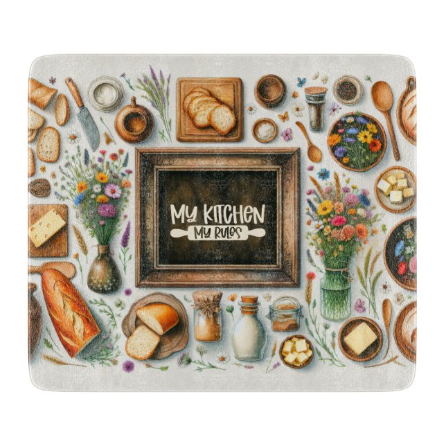 Cute Country My Kitchen/My Rules Cutting Board (Front)