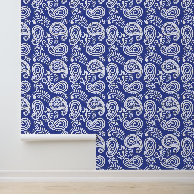 Cute Country Paisley pattern blue white  Wallpaper (Application)