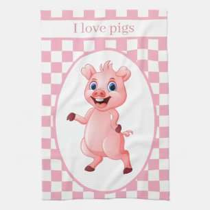 cute Country pig lovers add text Tea Towel