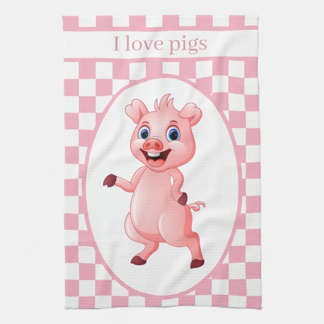cute Country pig lovers add text Tea Towel (Vertical)