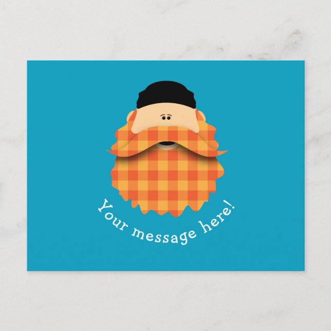 Cute Country Plaid Bright Orange Bearded Character Postcard (Front)