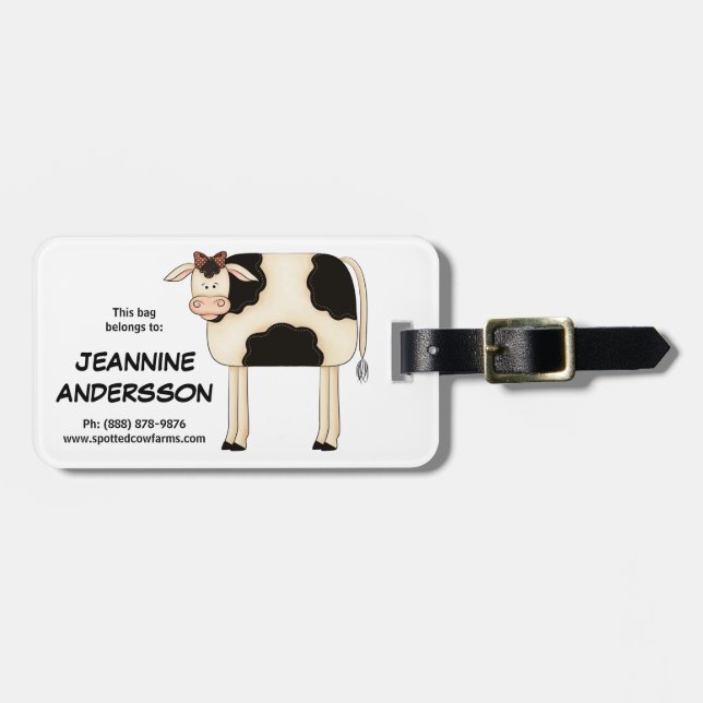 Cute Country Prim Folkart Lady Cow Luggage Tag (Front Horizontal)