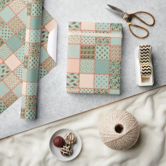 Cute Country quilt pattern party wrap Wrapping Paper (Crafts)