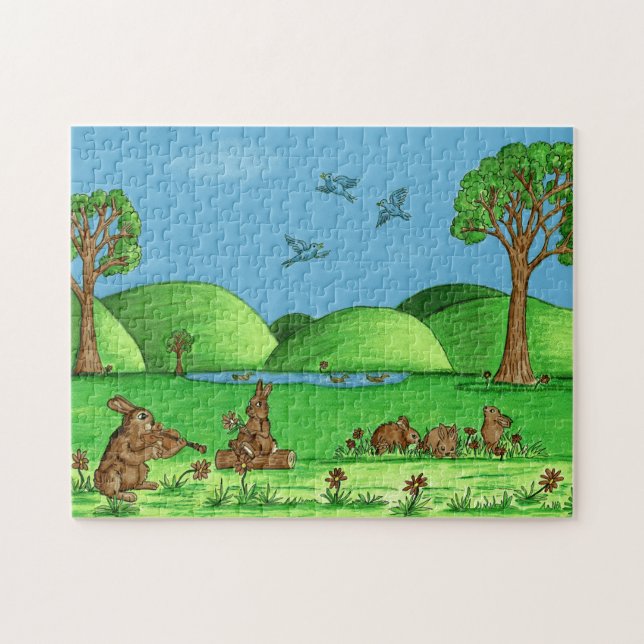 Cute Country Rabbits Jigsaw Puzzle with Gift Box (Horizontal)