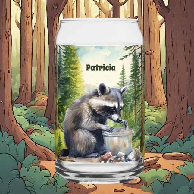 Cute Country racoon add name Can Glass (Creator Uploaded)