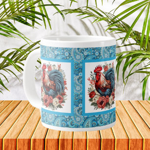 Cute Country rooster add name  Large Coffee Mug