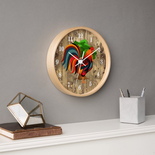 Cute Country rooster animal Large Clock (Office)