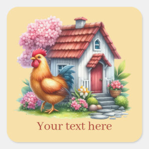 cute Country rooster chicken lovers add message  Square Sticker