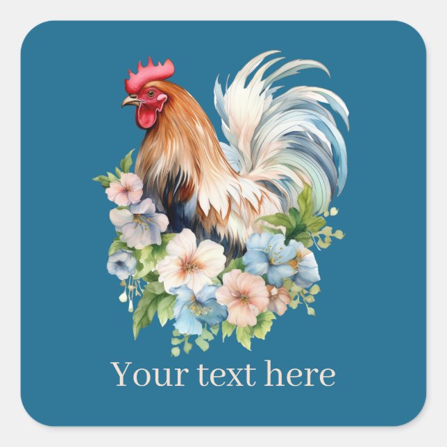 cute Country rooster chicken lovers add message  Square Sticker (Front)