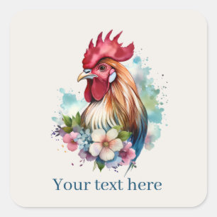cute Country rooster chicken lovers add message Square Sticker