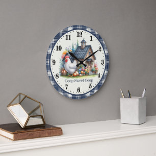 Cute Country rooster coop add text  Large Clock