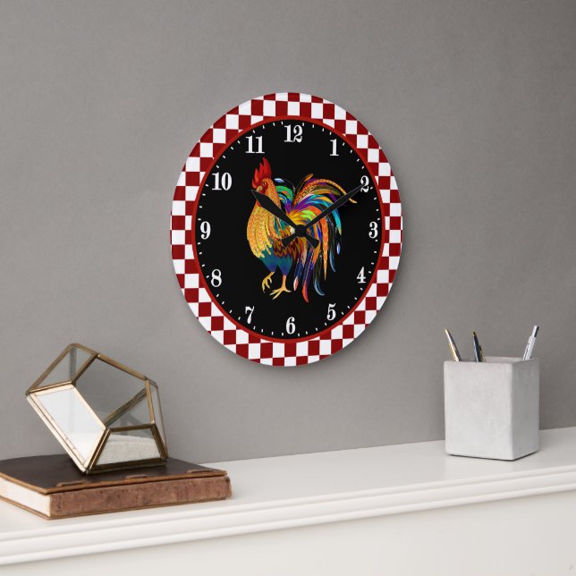 cute Country rooster Farmhouse decor Large Clock (Office)