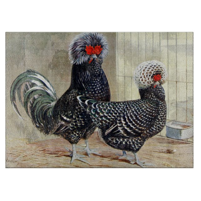 Cute country rooster hen cutting board (Front)