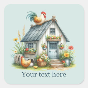 cute Country rooster lovers add message  Square Sticker