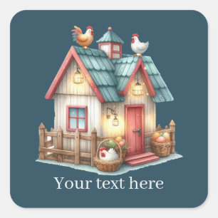 cute Country rooster lovers add message  Square Sticker
