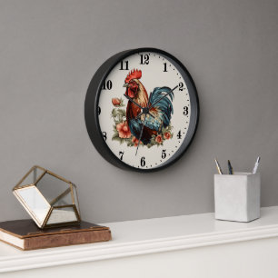 Cute country rooster lovers  clock