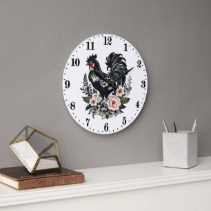 Cute country rooster lovers  large clock