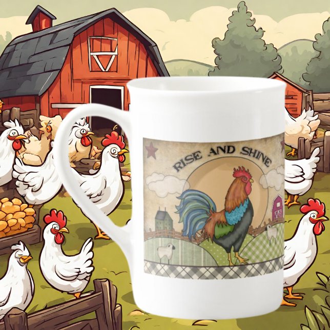 Cute Country Rooster rise shine Bone China Mug (Creator Uploaded)