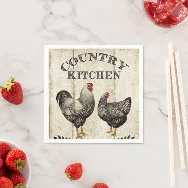 Cute Country Rooster Vintage party napkins (Insitu)