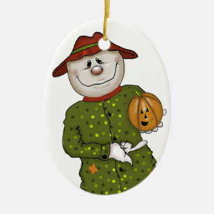 Cute Country Scarecrow Folk Art Ceramic Ornament