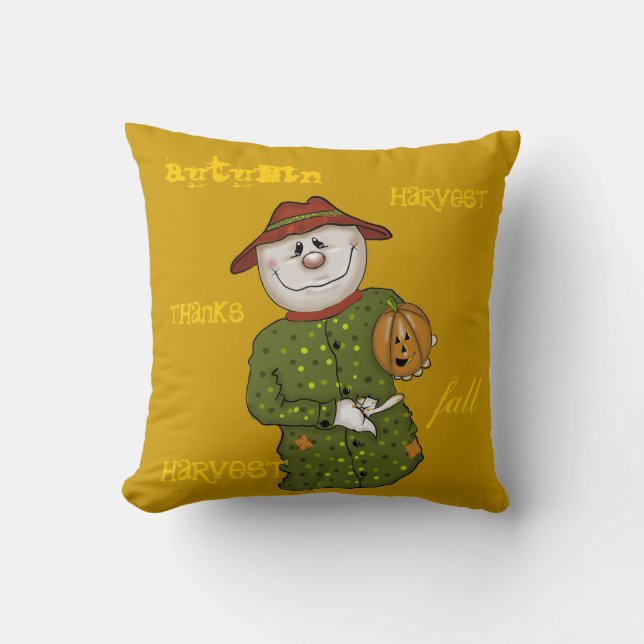 Cute Country Scarecrow Folk Art Throw Cushion (Front)