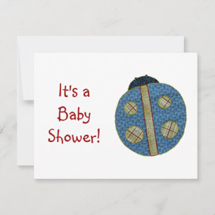 Cute Country Style Blue Ladybug Baby Shower Invitation