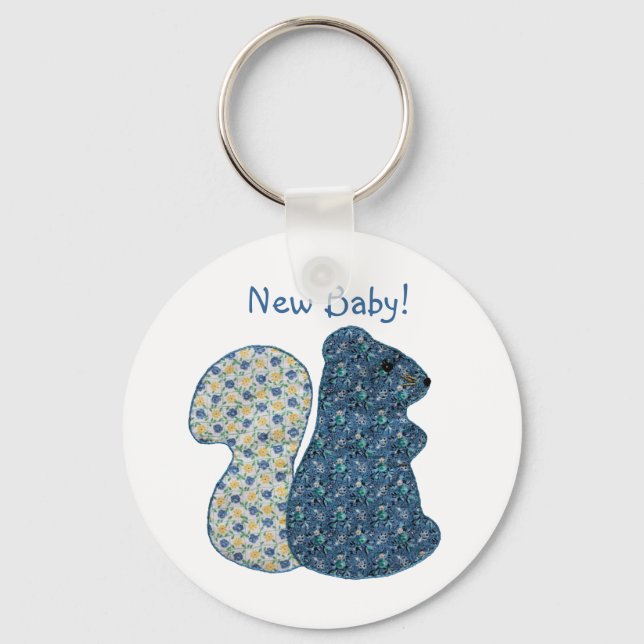 Cute Country Style Blue Squirrel New Baby Key Ring (Front)