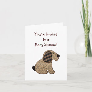 Cute Country Style Gingham Dog Baby Shower Invitation