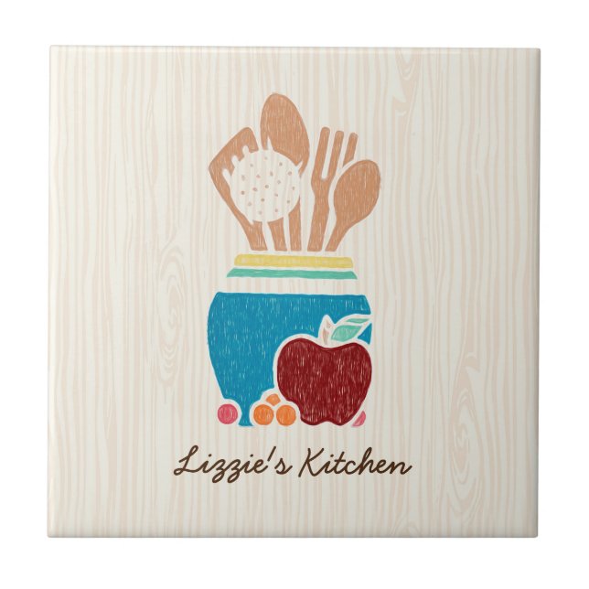 Cute Country Style Kitchen Utensils With Name Ceramic Tile (Front)