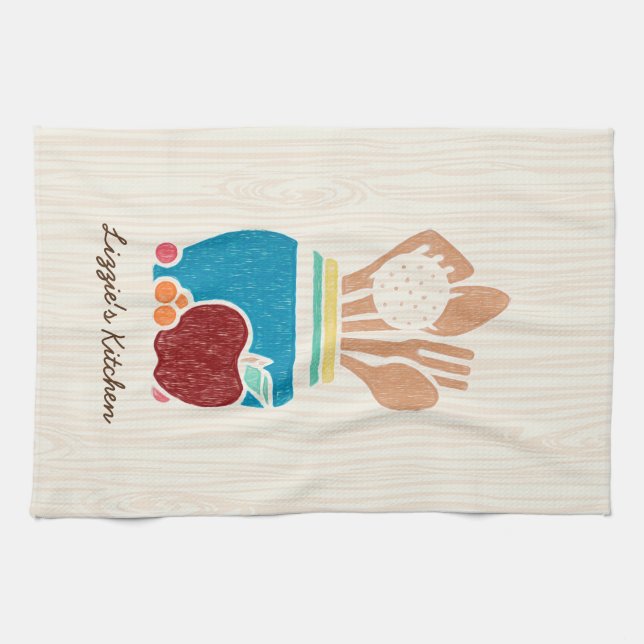 Cute Country Style Kitchen Utensils With Name Tea Towel (Horizontal)