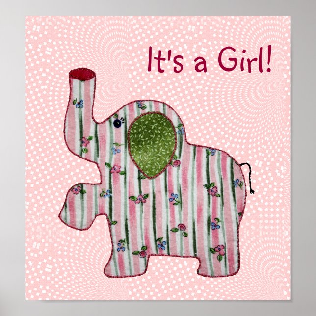 Cute Country Style Pink Elephant Baby Girl Poster (Front)