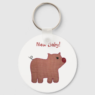 Cute Country Style Pink Plaid Pig New Baby Key Ring