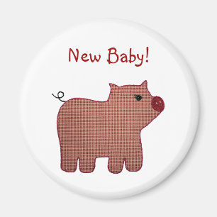 Cute Country Style Pink Plaid Pig New Baby Magnet