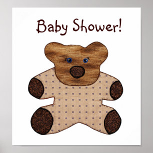 Cute Country Style Teddy Bear Baby Shower Poster