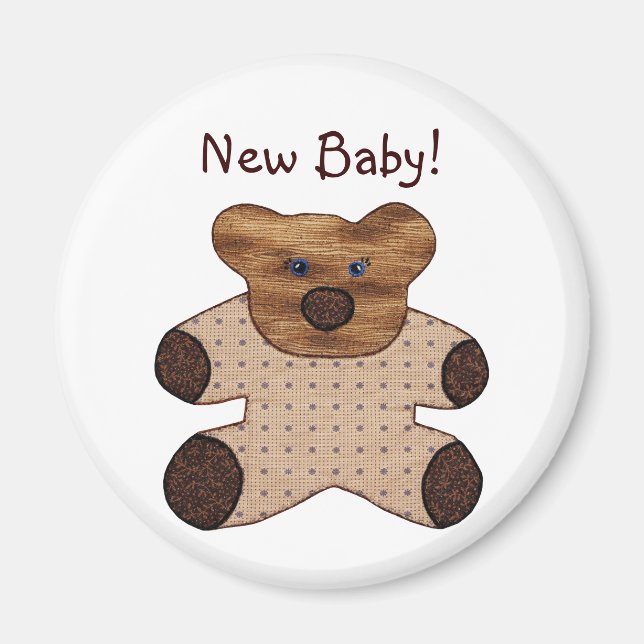 Cute Country Style Teddy Bear New Baby Magnet (Front)