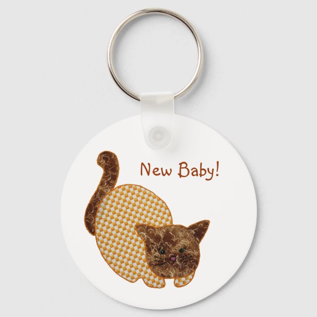 Cute Country Style Yellow Cat New Baby Key Ring (Front)