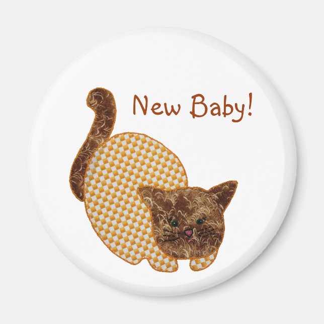 Cute Country Style Yellow Cat New Baby Magnet (Front)