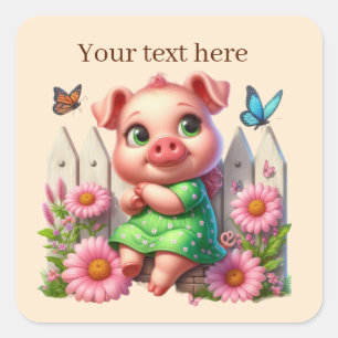 Cute Country vegetable pig add text  Square Sticker
