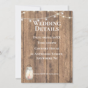 Cute Country Wedding Details Card Rustic Wedding