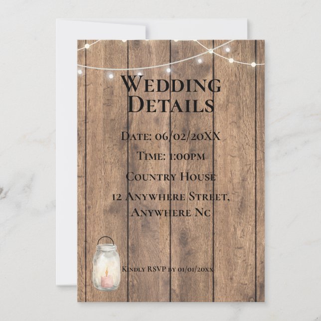 Cute Country Wedding Details Card | Rustic Wedding (Front)