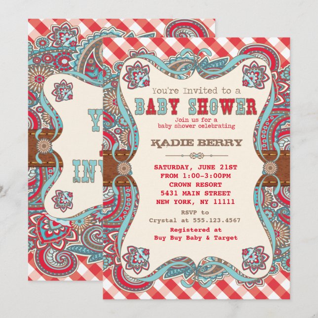 Cute Country Western Baby Shower Invitations (Front/Back)