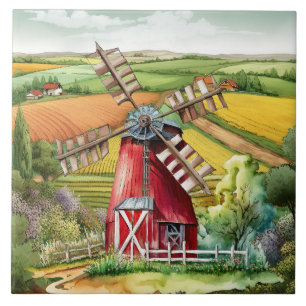 cute Country windmill lovers Ceramic Tile