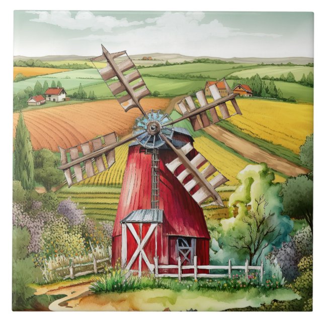 cute Country windmill lovers Ceramic Tile (Front)